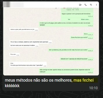 Cliente da mentoria relatando que fechou a venda