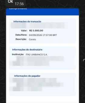 Comprovante de venda de R$ 5.000